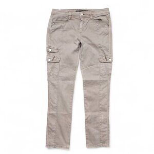 White House Black Market Tan Cargo Jeans Women's Jewel Studded Metallic Seams 8R